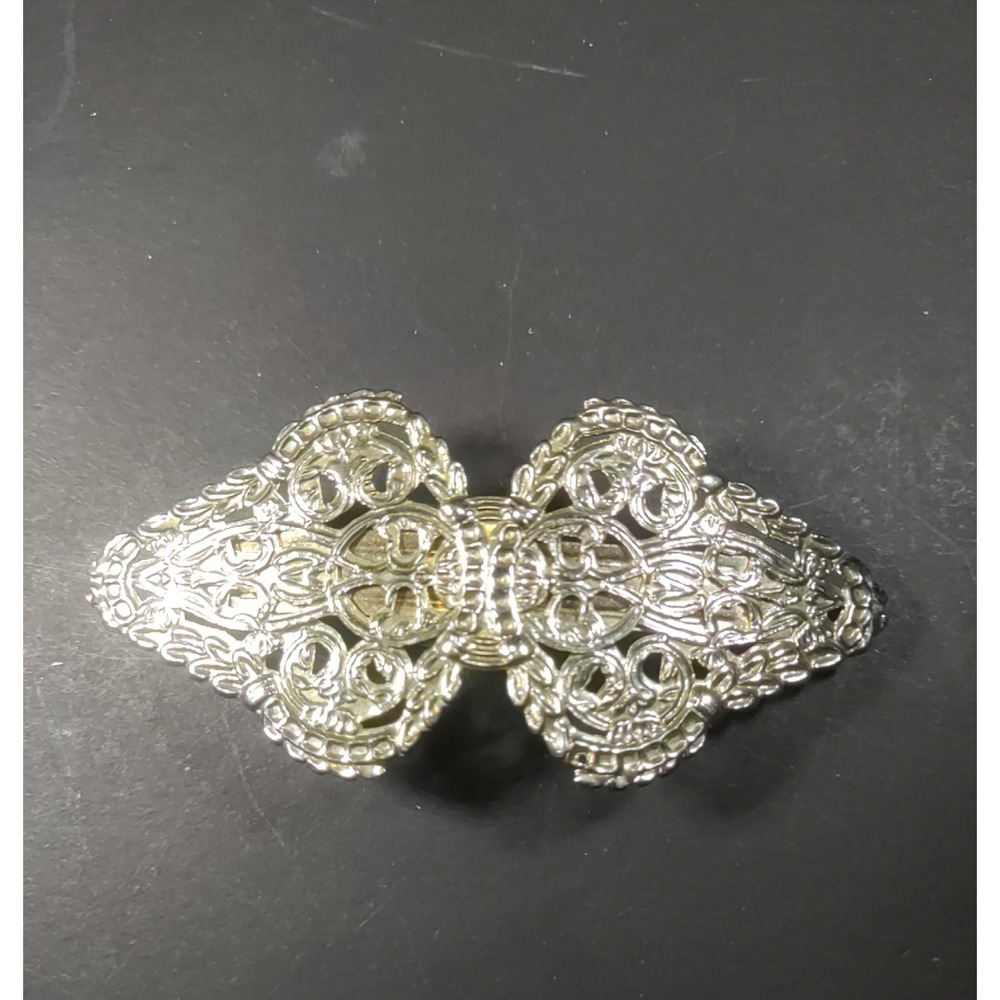Hair Barrette Tension Clip Silver Tone Buckle Shape Together Knot